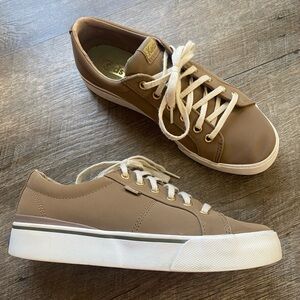 Keds Taupe Sneakers with White Soles & Gold Accents